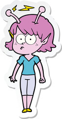 sticker of a cartoon alien girl