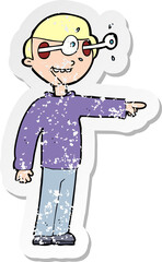 retro distressed sticker of a cartoon staring man