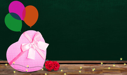 Happy Valentine's Day Celebrations With Gift Box and Chalkboard Copy Space