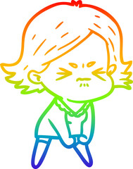 rainbow gradient line drawing cartoon angry woman