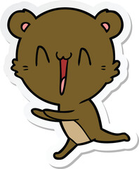 sticker of a running bear cartoon