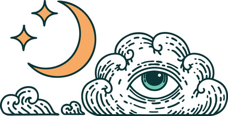 tattoo style icon of a moon stars and cloud