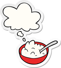 cartoon bowl of porridge and thought bubble as a printed sticker