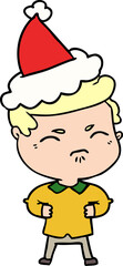 line drawing of a annoyed man wearing santa hat
