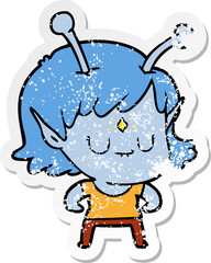 distressed sticker of a cartoon alien girl