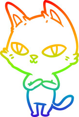 rainbow gradient line drawing cartoon cat staring
