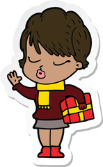 sticker of a cartoon woman with eyes shut