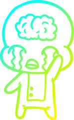 cold gradient line drawing cartoon big brain alien crying