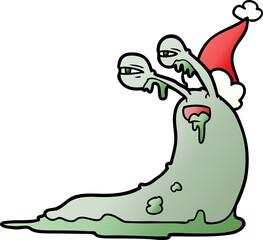 gross gradient cartoon of a slug wearing santa hat