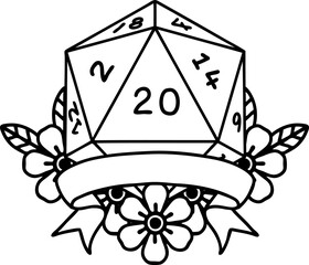 natural 20 critical hit D20 dice roll illustration