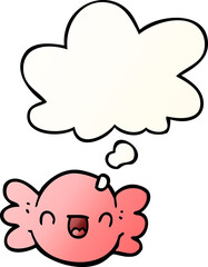 cartoon wrapped candy and thought bubble in smooth gradient style