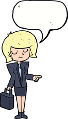 cartoon businesswoman pointing with speech bubble