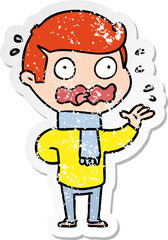 distressed sticker of a cartoon man totally stressed out