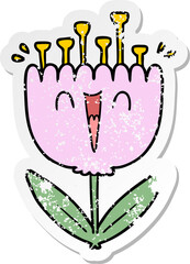distressed sticker of a cartoon happy flower