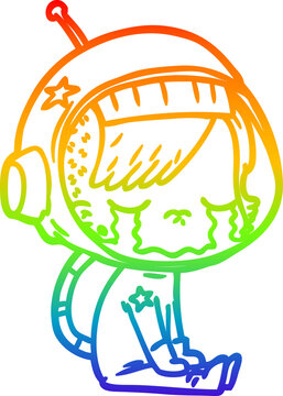 recommend clip art: rainbow gradient line drawing cartoon crying astronaut girl sitting