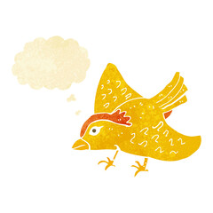 cartoon garden bird with thought bubble