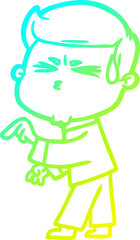 cold gradient line drawing cartoon man sweating