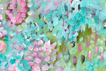 Fototapete Türkis Art oil and acrylic smear blot brushstroke painting. Abstract texture color stain horizontal canvas background.  © Liliia