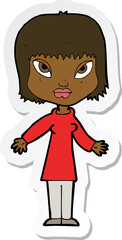 sticker of a cartoon woman with open arms