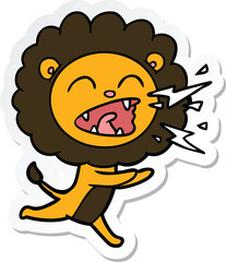 sticker of a cartoon running lion