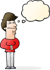 cartoon nervous man with thought bubble