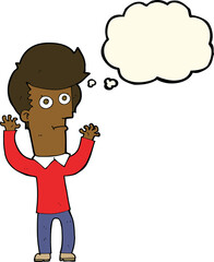 cartoon shocked man with thought bubble