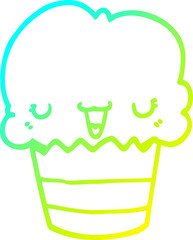 cold gradient line drawing cartoon cupcake with face