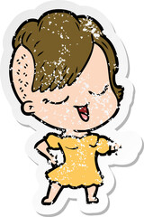 distressed sticker of a happy cartoon girl