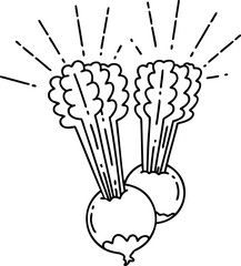 traditional black line work tattoo style beets with leaves
