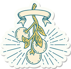 sticker of tattoo style mistletoe berries