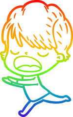 rainbow gradient line drawing cartoon woman talking