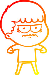 warm gradient line drawing cartoon annoyed man