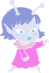 pretty flat color style cartoon alien girl