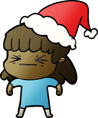 gradient cartoon of a woman wearing santa hat