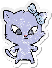 distressed sticker of a cartoon cat