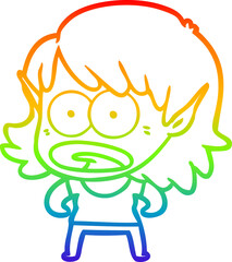 rainbow gradient line drawing cartoon shocked elf girl
