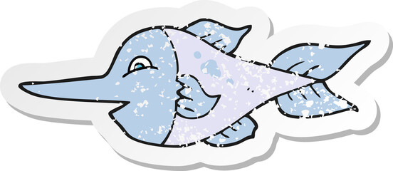 retro distressed sticker of a cartoon swordfish