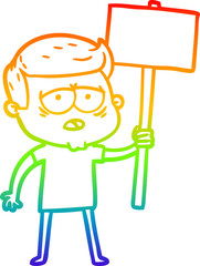 rainbow gradient line drawing cartoon tired man