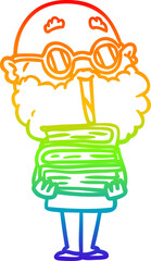 rainbow gradient line drawing cartoon joyful man with beard