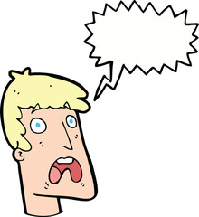 cartoon shocked man with speech bubble