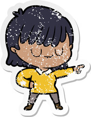 distressed sticker of a cartoon woman