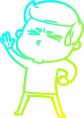 cold gradient line drawing cartoon man sweating