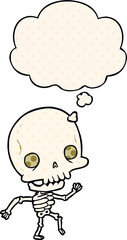 cartoon skeleton and thought bubble in comic book style