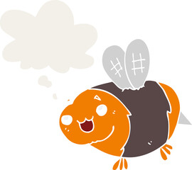 funny cartoon bee and thought bubble in retro style