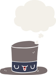 cartoon top hat and thought bubble in retro style