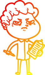 warm gradient line drawing cartoon angry man