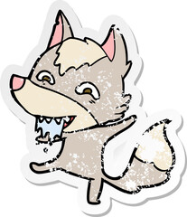 distressed sticker of a cartoon hungry wolf