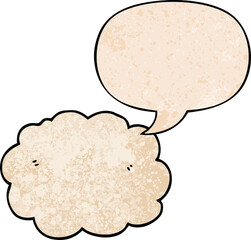 cartoon cloud and speech bubble in retro texture style