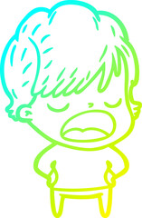 cold gradient line drawing cartoon woman talking