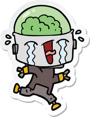sticker of a cartoon crying robot running
